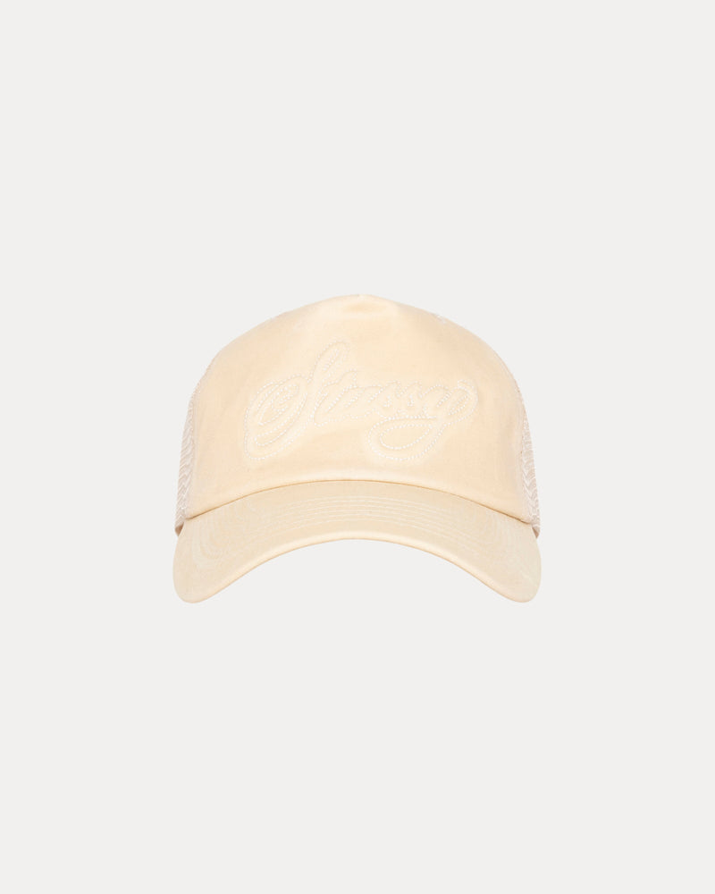 Gorra de camionero encerada con puntada cursiva
