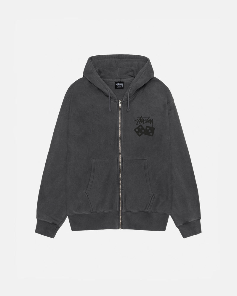SUDADERA CON CAPUCHA Y CREMALLERA DICE TEÑIDA CON PIGMENTOS